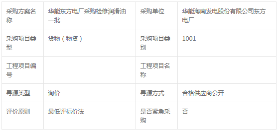 華能東方電廠采購檢修潤滑油詢價(jià)