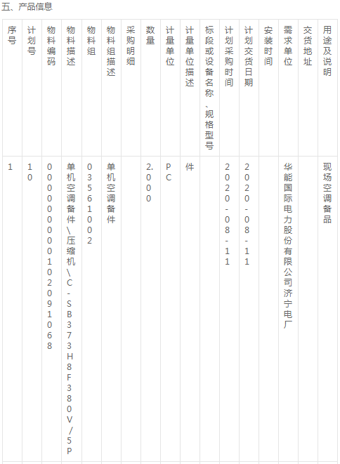 華能?chē)?guó)際濟(jì)寧電廠空調(diào)壓縮機(jī)及配件詢價(jià)公告