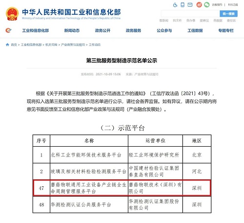 蘑菇物聯(lián)入選工信部第三批“服務(wù)型制造示范名單”！